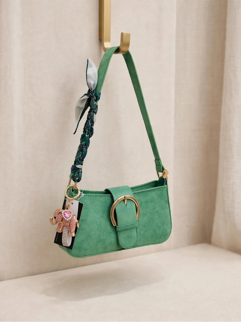 Green Mini Shoulder Bag with Gold Buckle